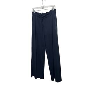 Express True Navy High Waisted Knit Drawstring Paperbag Wide Leg Pant Sz Small